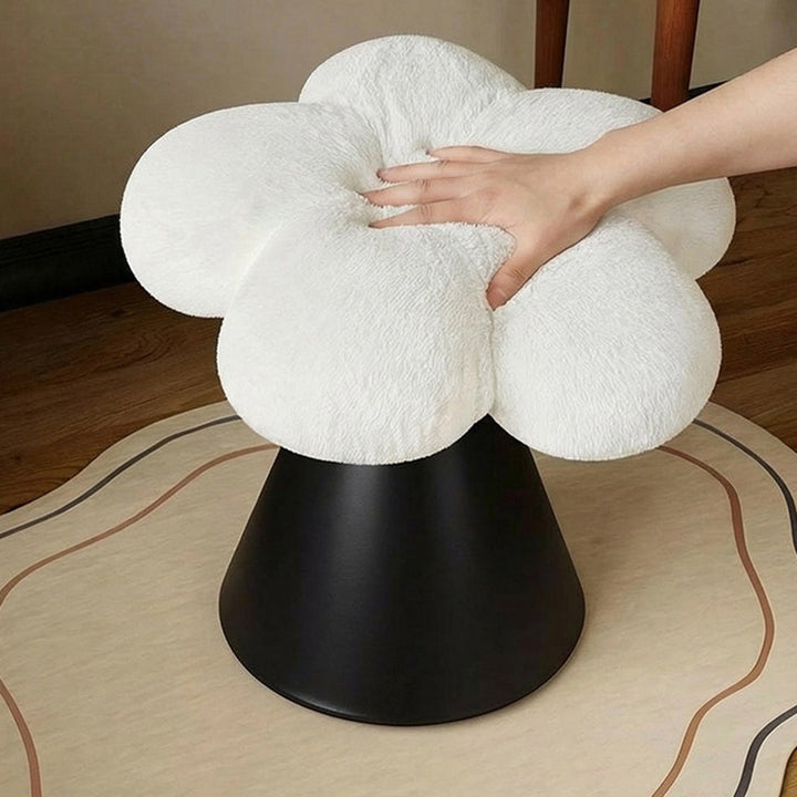 Traditional French Faux Rabbit Fur Carbon Steel Petal Tapered Rotatable Vanity Stool Backless Armless For Bedroom