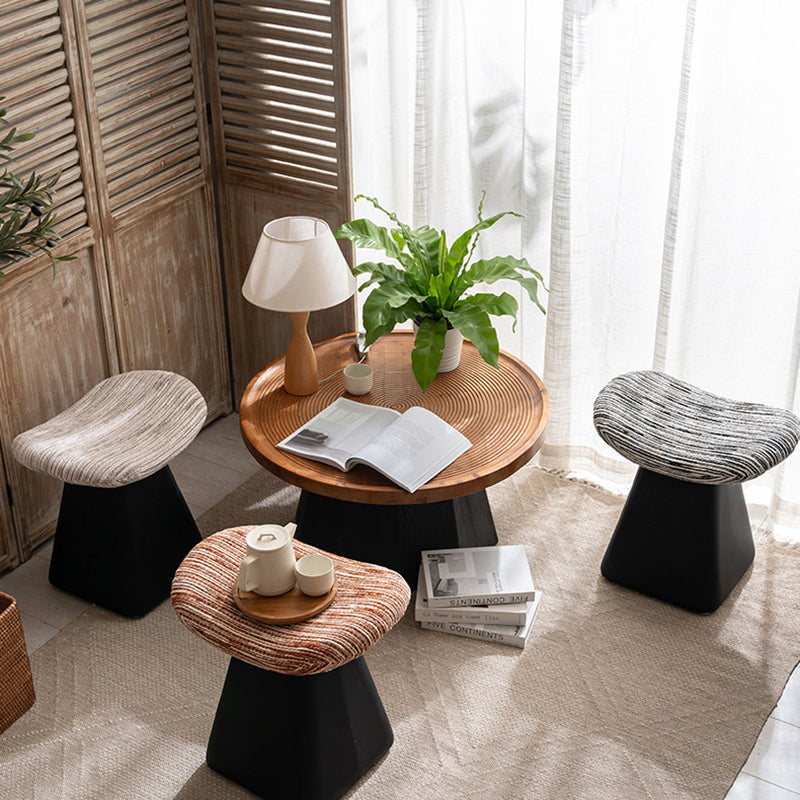Contemporary Nordic Chenille Pine Wood Faux Leather Sponge Arc Conical Rotatable Vanity Stool Backless Armless For Bedroom