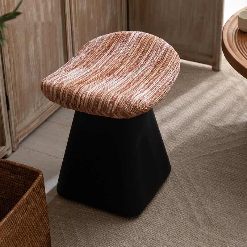 Contemporary Nordic Chenille Pine Wood Faux Leather Sponge Arc Conical Rotatable Vanity Stool Backless Armless For Bedroom