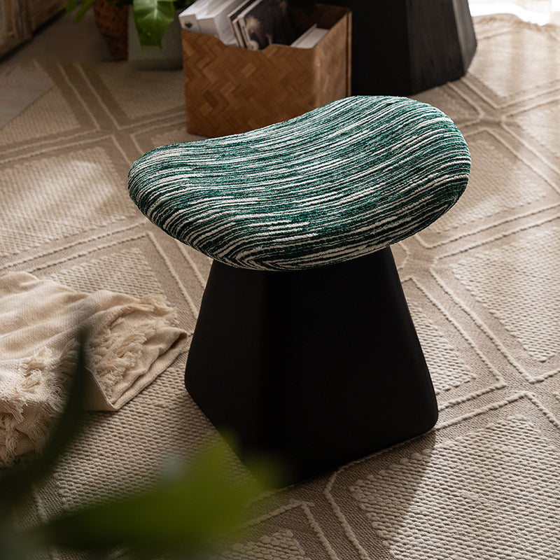 Contemporary Nordic Chenille Pine Wood Faux Leather Sponge Arc Conical Rotatable Vanity Stool Backless Armless For Bedroom