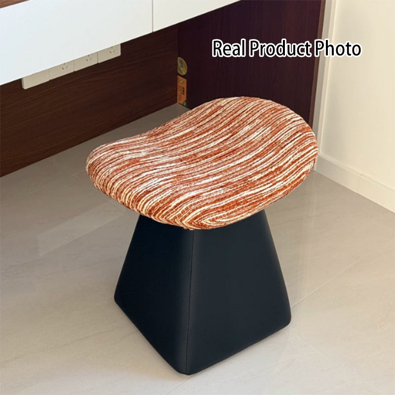 Contemporary Nordic Chenille Pine Wood Faux Leather Sponge Arc Conical Rotatable Vanity Stool Backless Armless For Bedroom