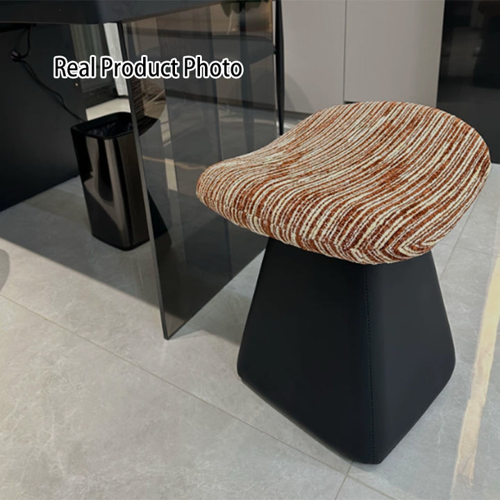 Contemporary Nordic Chenille Pine Wood Faux Leather Sponge Arc Conical Rotatable Vanity Stool Backless Armless For Bedroom