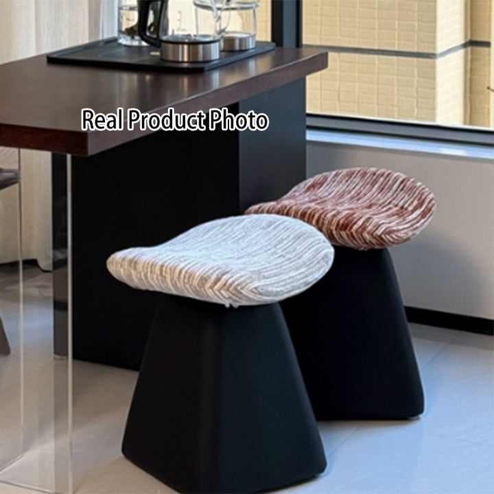 Contemporary Nordic Chenille Pine Wood Faux Leather Sponge Arc Conical Rotatable Vanity Stool Backless Armless For Bedroom