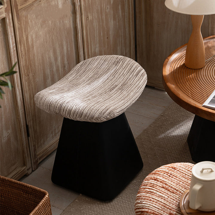 Contemporary Nordic Chenille Pine Wood Faux Leather Sponge Arc Conical Rotatable Vanity Stool Backless Armless For Bedroom