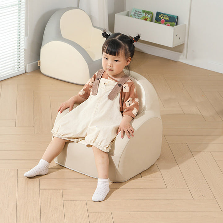 Contemporary Nordic PU Leather Sponge Arc Lightweight Kids Accent Chair Backrest Armrest For Living Room