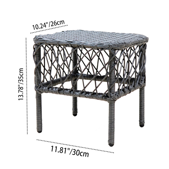 Traditional Rustic PE Rattan Weaving Galvanized Steel Grid Rectangular Breathable Low Stool Backless Armless For Living Room