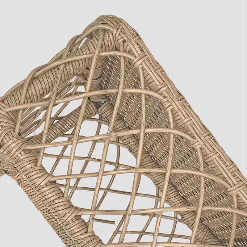 Traditional Rustic PE Rattan Weaving Galvanized Steel Grid Rectangular Breathable Low Stool Backless Armless For Living Room