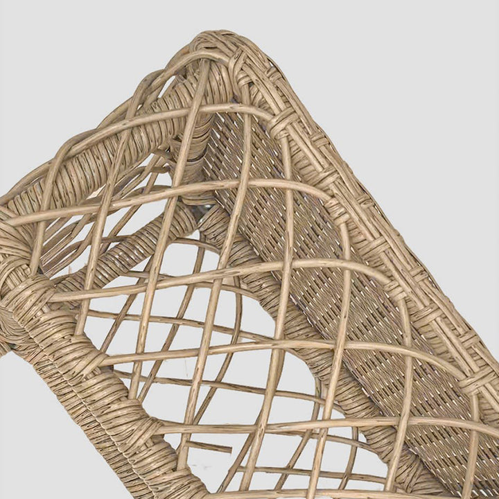 Traditional Rustic PE Rattan Weaving Galvanized Steel Grid Rectangular Breathable Low Stool Backless Armless For Living Room