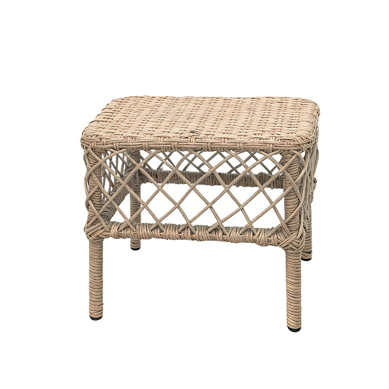 Traditional Rustic PE Rattan Weaving Galvanized Steel Grid Rectangular Breathable Low Stool Backless Armless For Living Room