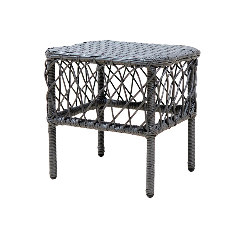 Traditional Rustic PE Rattan Weaving Galvanized Steel Grid Rectangular Breathable Low Stool Backless Armless For Living Room