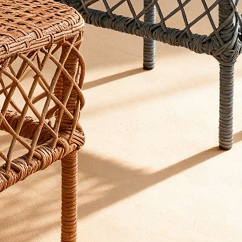 Traditional Rustic PE Rattan Weaving Galvanized Steel Grid Rectangular Breathable Low Stool Backless Armless For Living Room