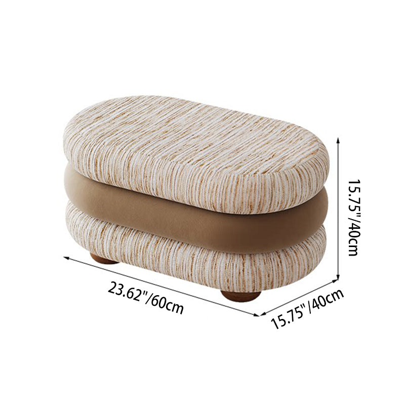 Banc ovale sans dossier ni accoudoirs en bois de pin, en tissu jacquard chenille scandinave contemporain, aspect polaire brossé et mousse, pour entrée et couloir 