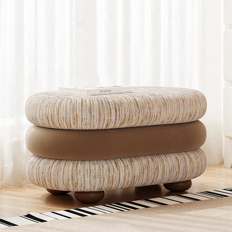 Banc ovale sans dossier ni accoudoirs en bois de pin, en tissu jacquard chenille scandinave contemporain, aspect polaire brossé et mousse, pour entrée et couloir 