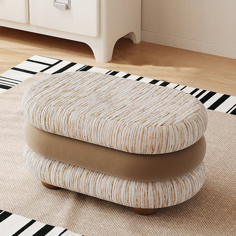Banc ovale sans dossier ni accoudoirs en bois de pin, en tissu jacquard chenille scandinave contemporain, aspect polaire brossé et mousse, pour entrée et couloir 
