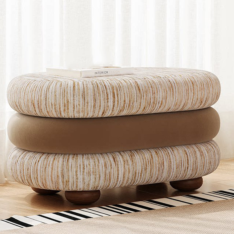 Banc ovale sans dossier ni accoudoirs en bois de pin, en tissu jacquard chenille scandinave contemporain, aspect polaire brossé et mousse, pour entrée et couloir 