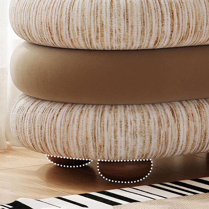 Banc ovale sans dossier ni accoudoirs en bois de pin, en tissu jacquard chenille scandinave contemporain, aspect polaire brossé et mousse, pour entrée et couloir 