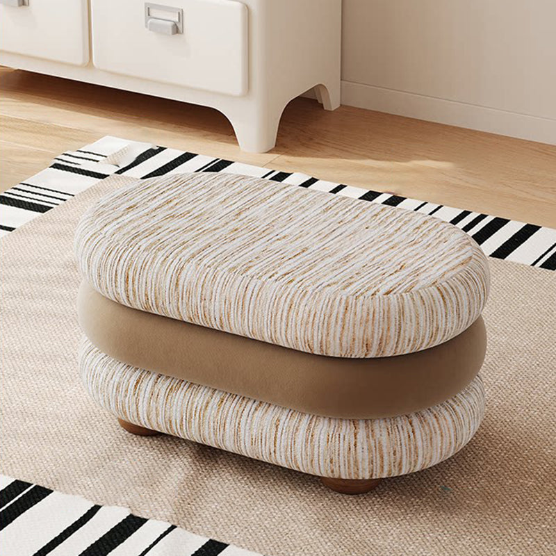Banc ovale sans dossier ni accoudoirs en bois de pin, en tissu jacquard chenille scandinave contemporain, aspect polaire brossé et mousse, pour entrée et couloir 