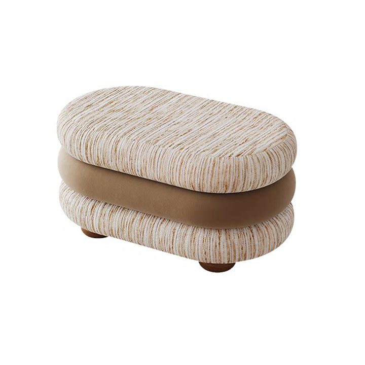 Banc ovale sans dossier ni accoudoirs en bois de pin, en tissu jacquard chenille scandinave contemporain, aspect polaire brossé et mousse, pour entrée et couloir 