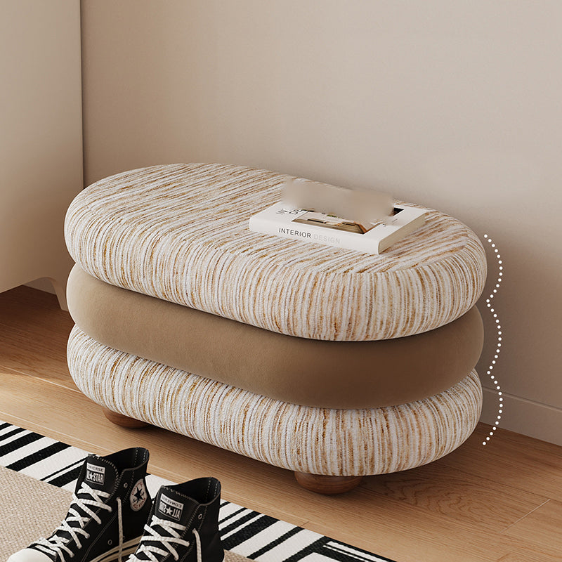 Banc ovale sans dossier ni accoudoirs en bois de pin, en tissu jacquard chenille scandinave contemporain, aspect polaire brossé et mousse, pour entrée et couloir 