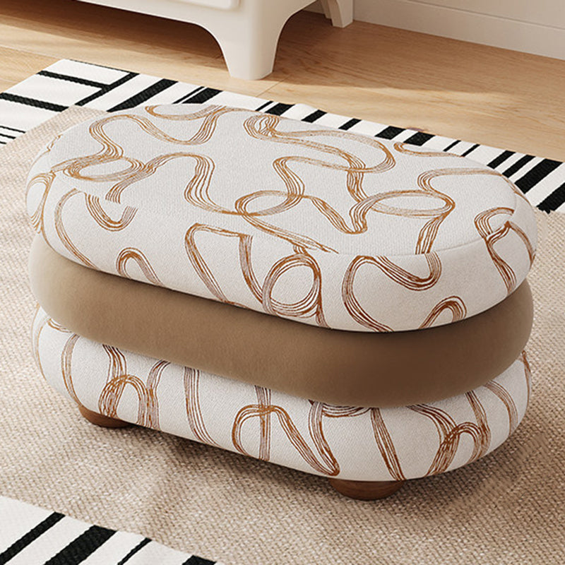 Banc ovale sans dossier ni accoudoirs en bois de pin, en tissu jacquard chenille scandinave contemporain, aspect polaire brossé et mousse, pour entrée et couloir 
