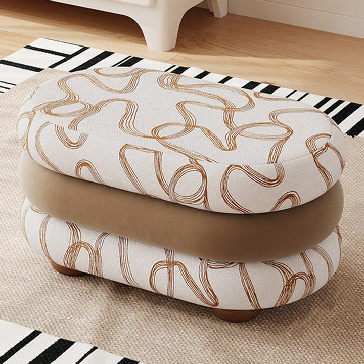 Banc ovale sans dossier ni accoudoirs en bois de pin, en tissu jacquard chenille scandinave contemporain, aspect polaire brossé et mousse, pour entrée et couloir 