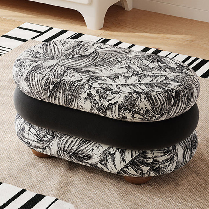 Banc ovale sans dossier ni accoudoirs en bois de pin, en tissu jacquard chenille scandinave contemporain, aspect polaire brossé et mousse, pour entrée et couloir 