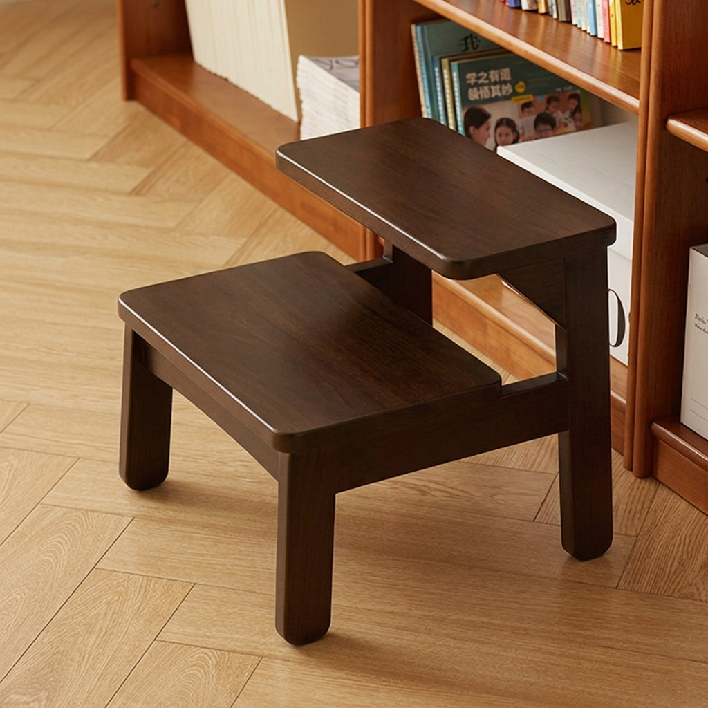 Traditional Japanese Beech Wood Trapezoidal Kids Footstool Backless Armless For Living Room