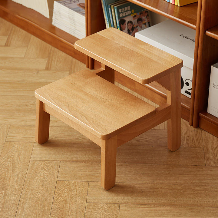 Traditional Japanese Beech Wood Trapezoidal Kids Footstool Backless Armless For Living Room