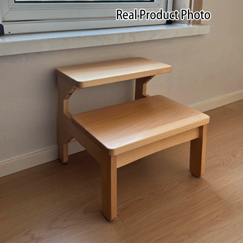 Traditional Japanese Beech Wood Trapezoidal Kids Footstool Backless Armless For Living Room