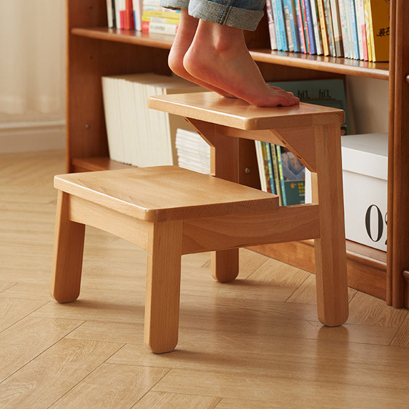 Traditional Japanese Beech Wood Trapezoidal Kids Footstool Backless Armless For Living Room