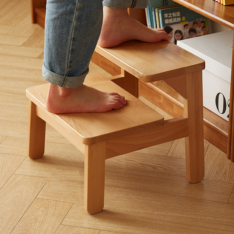 Traditional Japanese Beech Wood Trapezoidal Kids Footstool Backless Armless For Living Room