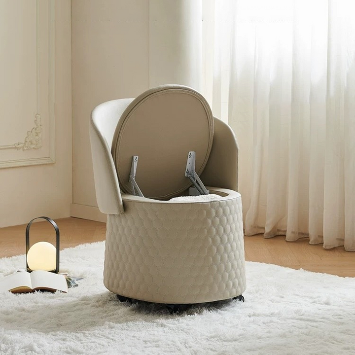 Zeitgenössischer skandinavischer Hocker mit echtem Leder, Kunstleder, massivem Sperrholz, Bogen, verstecktem Stauraum, Rückenlehne, ohne Armlehnen, für das Schlafzimmer 