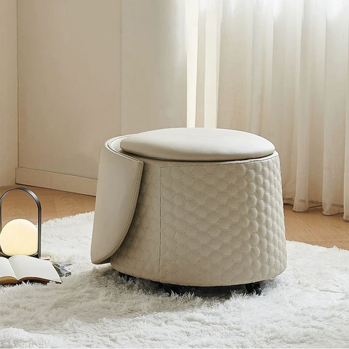 Zeitgenössischer skandinavischer Hocker mit echtem Leder, Kunstleder, massivem Sperrholz, Bogen, verstecktem Stauraum, Rückenlehne, ohne Armlehnen, für das Schlafzimmer 