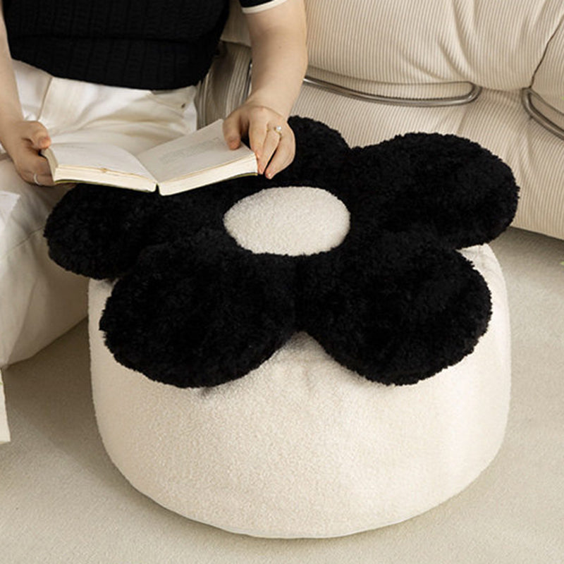 Contemporary Nordic de felpa suave Teddy con bolitas de EPP, diseño de pétalos, desenfundable y lavable, taburete bajo sin respaldo ni reposabrazos para sala de estar 