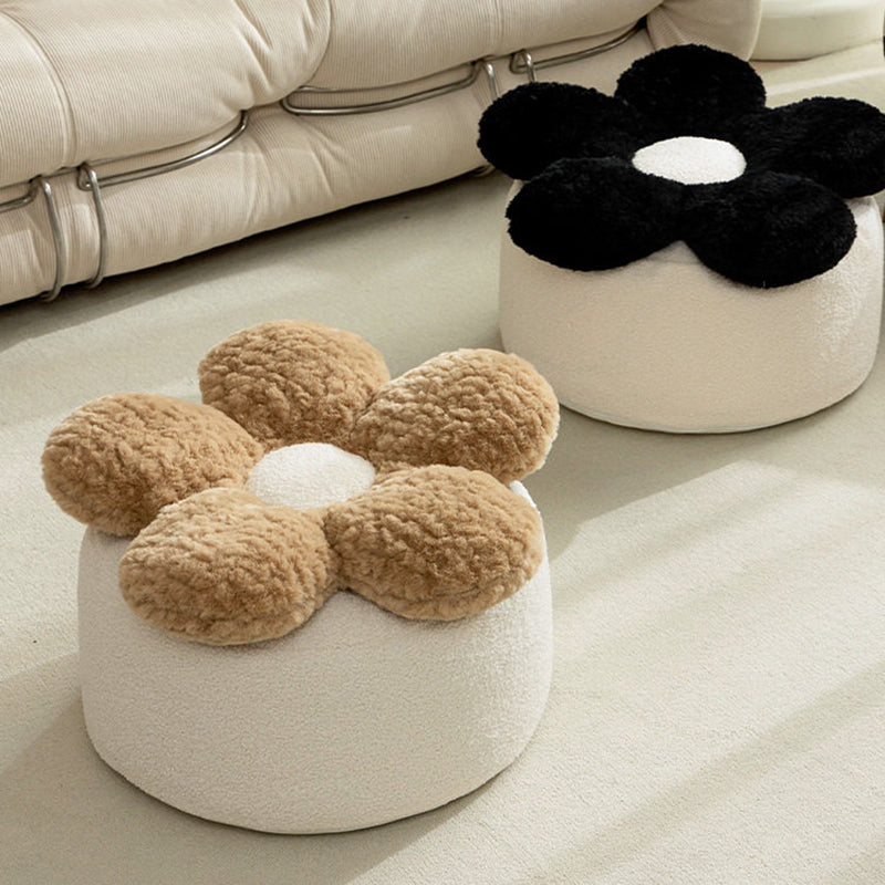 Contemporary Nordic de felpa suave Teddy con bolitas de EPP, diseño de pétalos, desenfundable y lavable, taburete bajo sin respaldo ni reposabrazos para sala de estar 