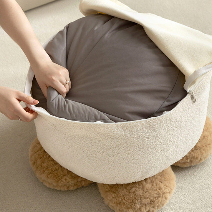 Contemporary Nordic de felpa suave Teddy con bolitas de EPP, diseño de pétalos, desenfundable y lavable, taburete bajo sin respaldo ni reposabrazos para sala de estar 