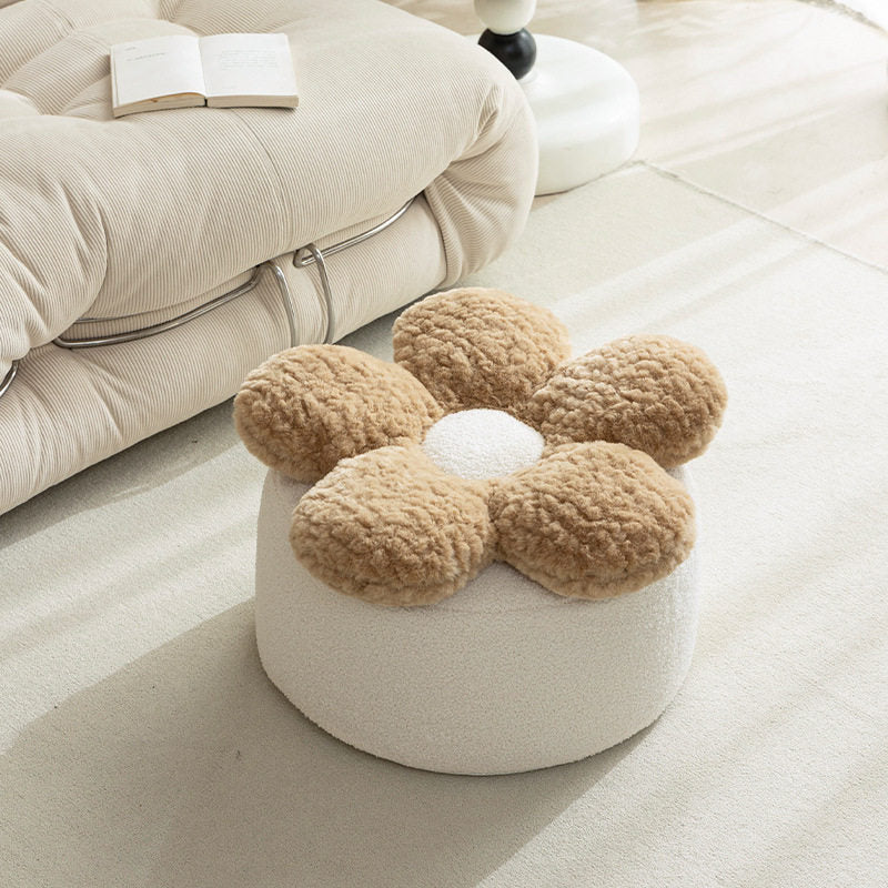 Contemporary Nordic de felpa suave Teddy con bolitas de EPP, diseño de pétalos, desenfundable y lavable, taburete bajo sin respaldo ni reposabrazos para sala de estar 