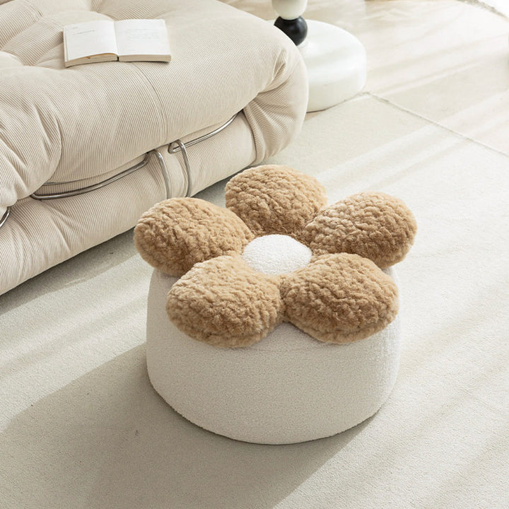 Contemporary Nordic de felpa suave Teddy con bolitas de EPP, diseño de pétalos, desenfundable y lavable, taburete bajo sin respaldo ni reposabrazos para sala de estar 