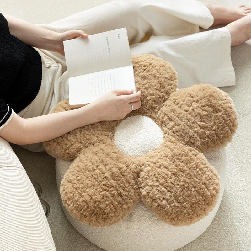 Contemporary Nordic de felpa suave Teddy con bolitas de EPP, diseño de pétalos, desenfundable y lavable, taburete bajo sin respaldo ni reposabrazos para sala de estar 