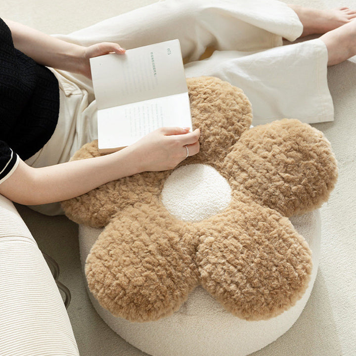 Contemporary Nordic de felpa suave Teddy con bolitas de EPP, diseño de pétalos, desenfundable y lavable, taburete bajo sin respaldo ni reposabrazos para sala de estar 