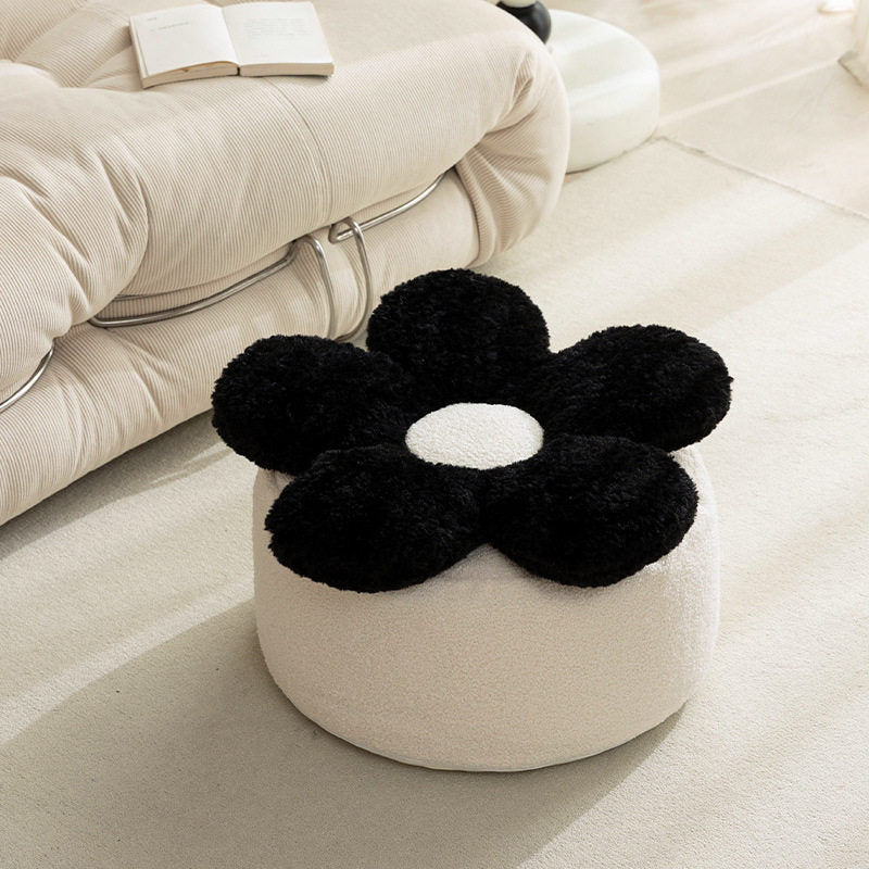Contemporary Nordic de felpa suave Teddy con bolitas de EPP, diseño de pétalos, desenfundable y lavable, taburete bajo sin respaldo ni reposabrazos para sala de estar 