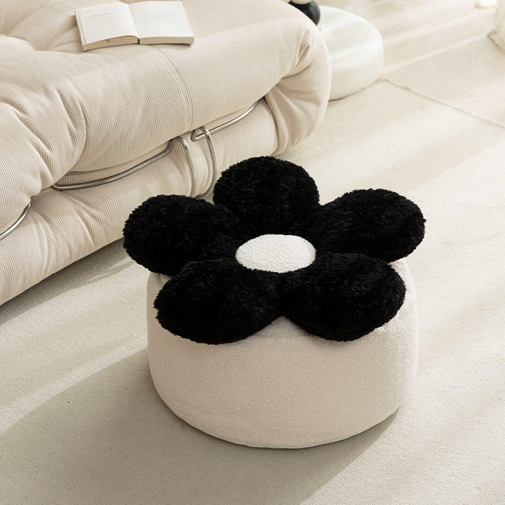 Contemporary Nordic de felpa suave Teddy con bolitas de EPP, diseño de pétalos, desenfundable y lavable, taburete bajo sin respaldo ni reposabrazos para sala de estar 