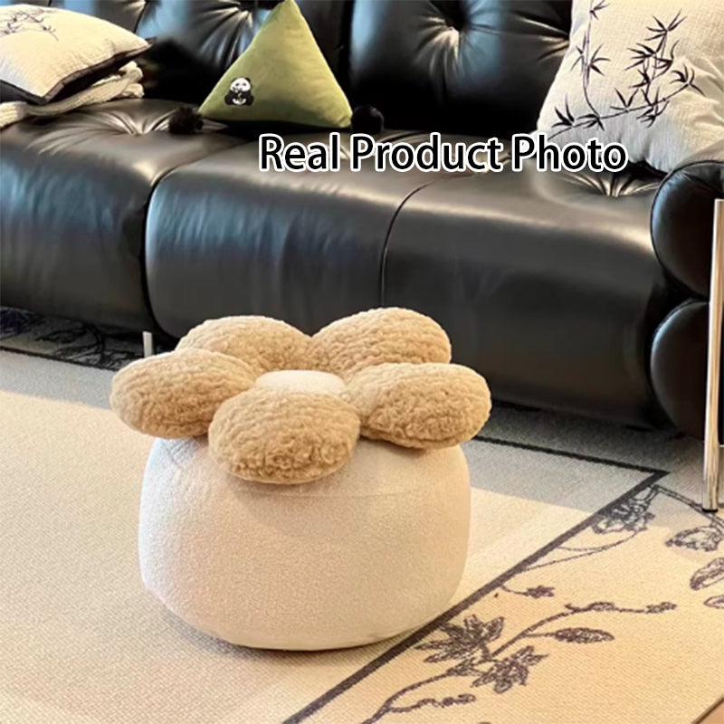 Contemporary Nordic de felpa suave Teddy con bolitas de EPP, diseño de pétalos, desenfundable y lavable, taburete bajo sin respaldo ni reposabrazos para sala de estar 