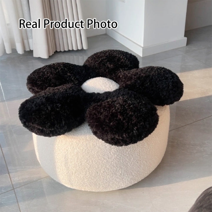 Contemporary Nordic de felpa suave Teddy con bolitas de EPP, diseño de pétalos, desenfundable y lavable, taburete bajo sin respaldo ni reposabrazos para sala de estar 