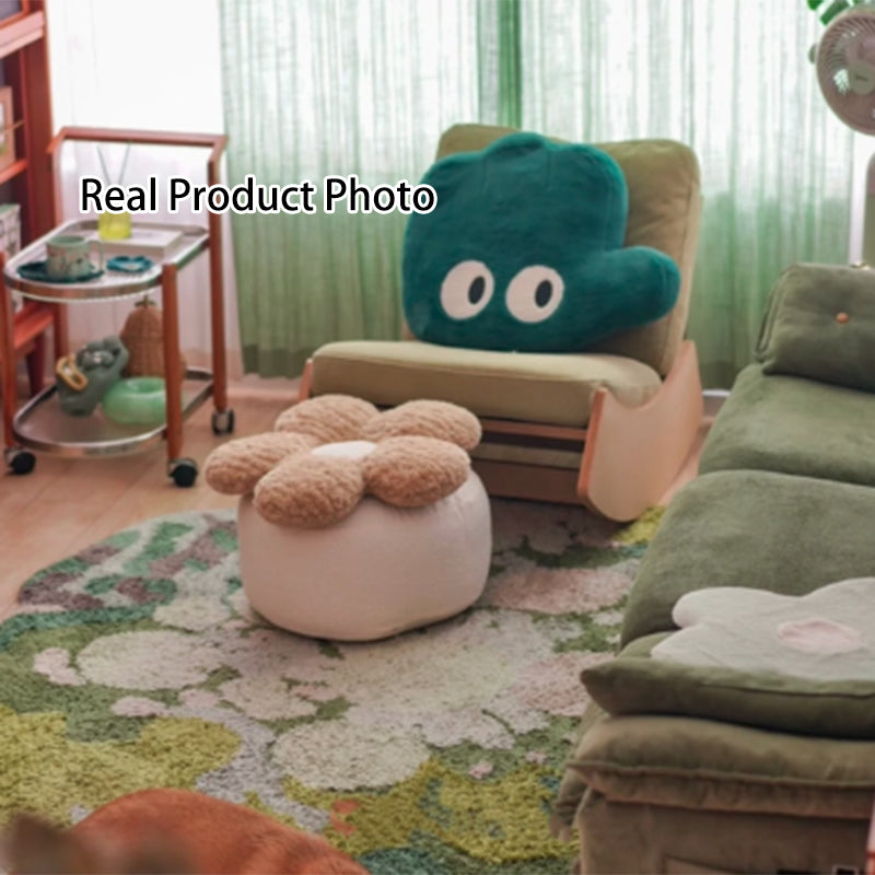 Contemporary Nordic de felpa suave Teddy con bolitas de EPP, diseño de pétalos, desenfundable y lavable, taburete bajo sin respaldo ni reposabrazos para sala de estar 