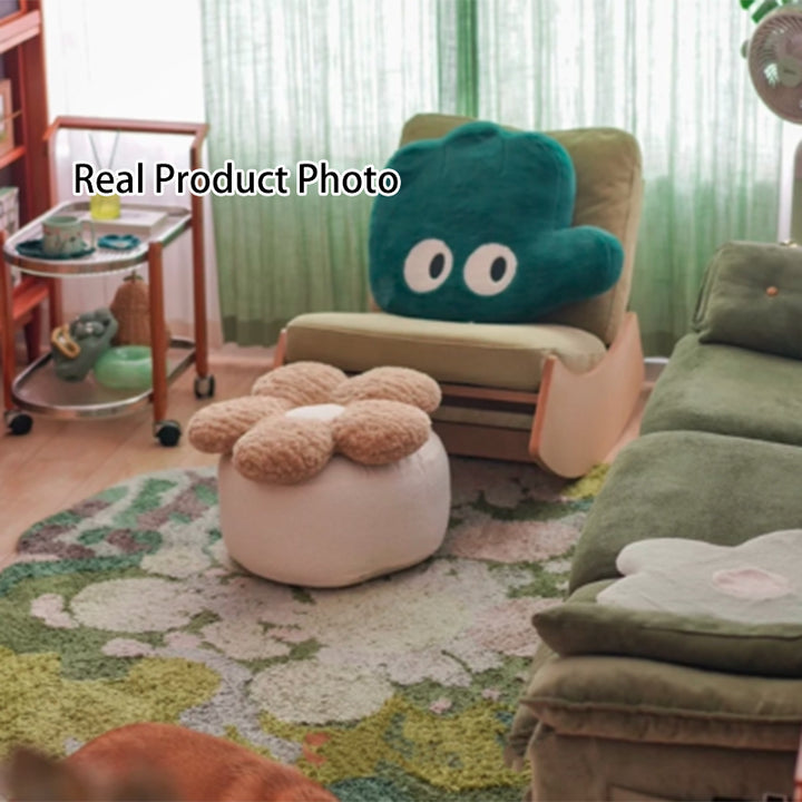 Contemporary Nordic de felpa suave Teddy con bolitas de EPP, diseño de pétalos, desenfundable y lavable, taburete bajo sin respaldo ni reposabrazos para sala de estar 