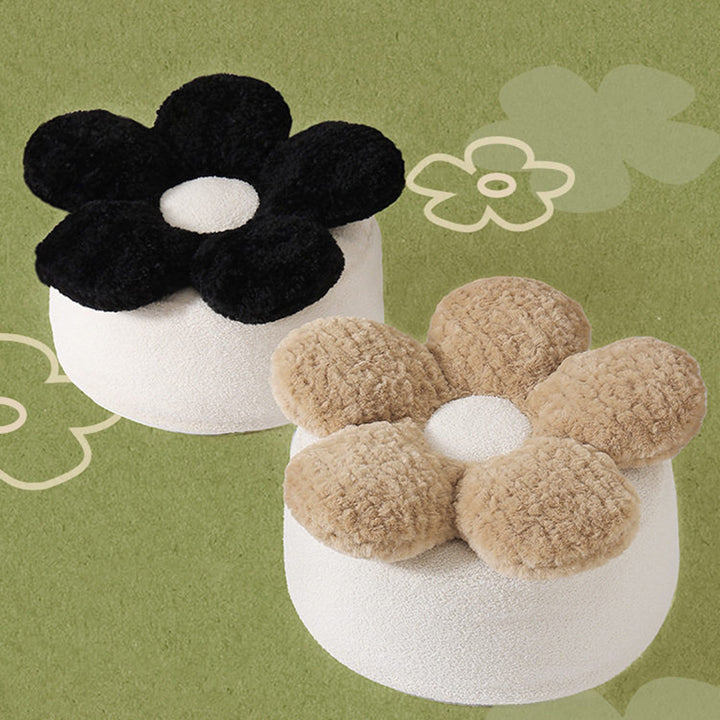 Contemporary Nordic de felpa suave Teddy con bolitas de EPP, diseño de pétalos, desenfundable y lavable, taburete bajo sin respaldo ni reposabrazos para sala de estar 