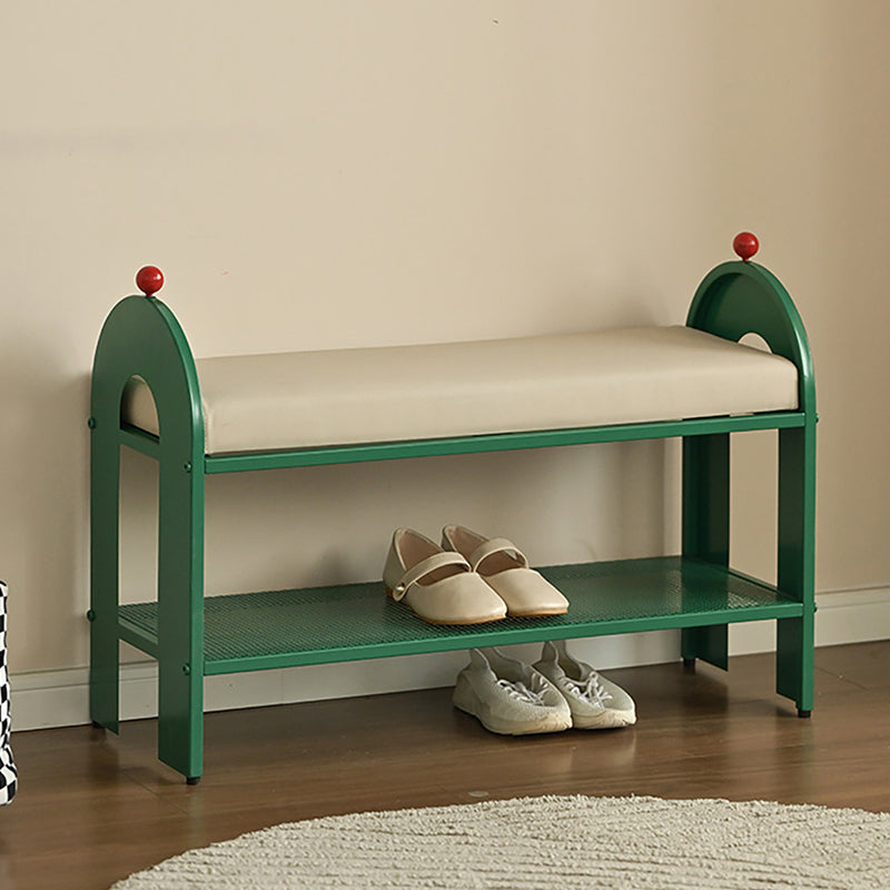 Banc à chaussures rectangulaire arqué en cuir PU et éponge, style nordique contemporain, sans dossier ni accoudoirs, pour entrée et couloir 