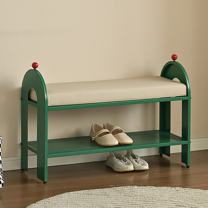 Banc à chaussures rectangulaire arqué en cuir PU et éponge, style nordique contemporain, sans dossier ni accoudoirs, pour entrée et couloir 