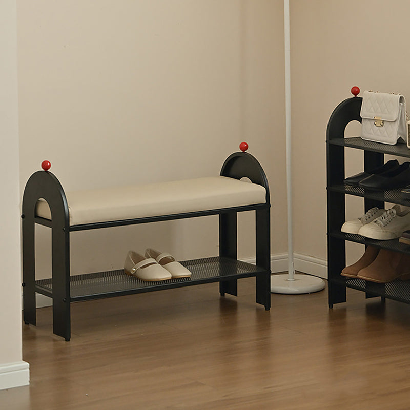 Banc à chaussures rectangulaire arqué en cuir PU et éponge, style nordique contemporain, sans dossier ni accoudoirs, pour entrée et couloir 